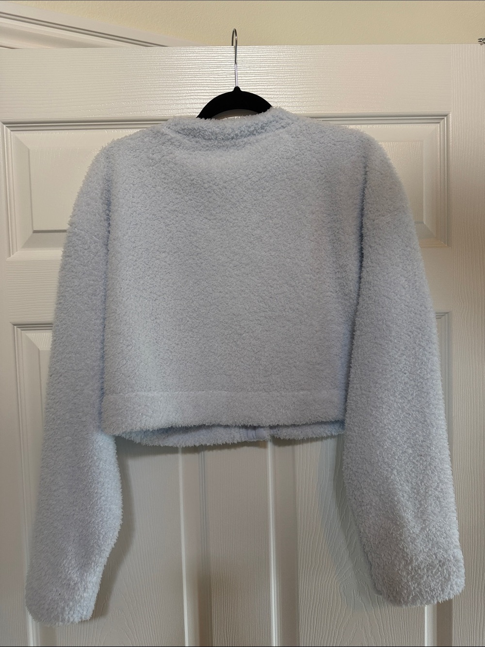 PINK Victoria’s Secret Cozy Cropped Fuzzy Teddy Bear Cardigan Light Blue NWT XL - Picture 2 of 4